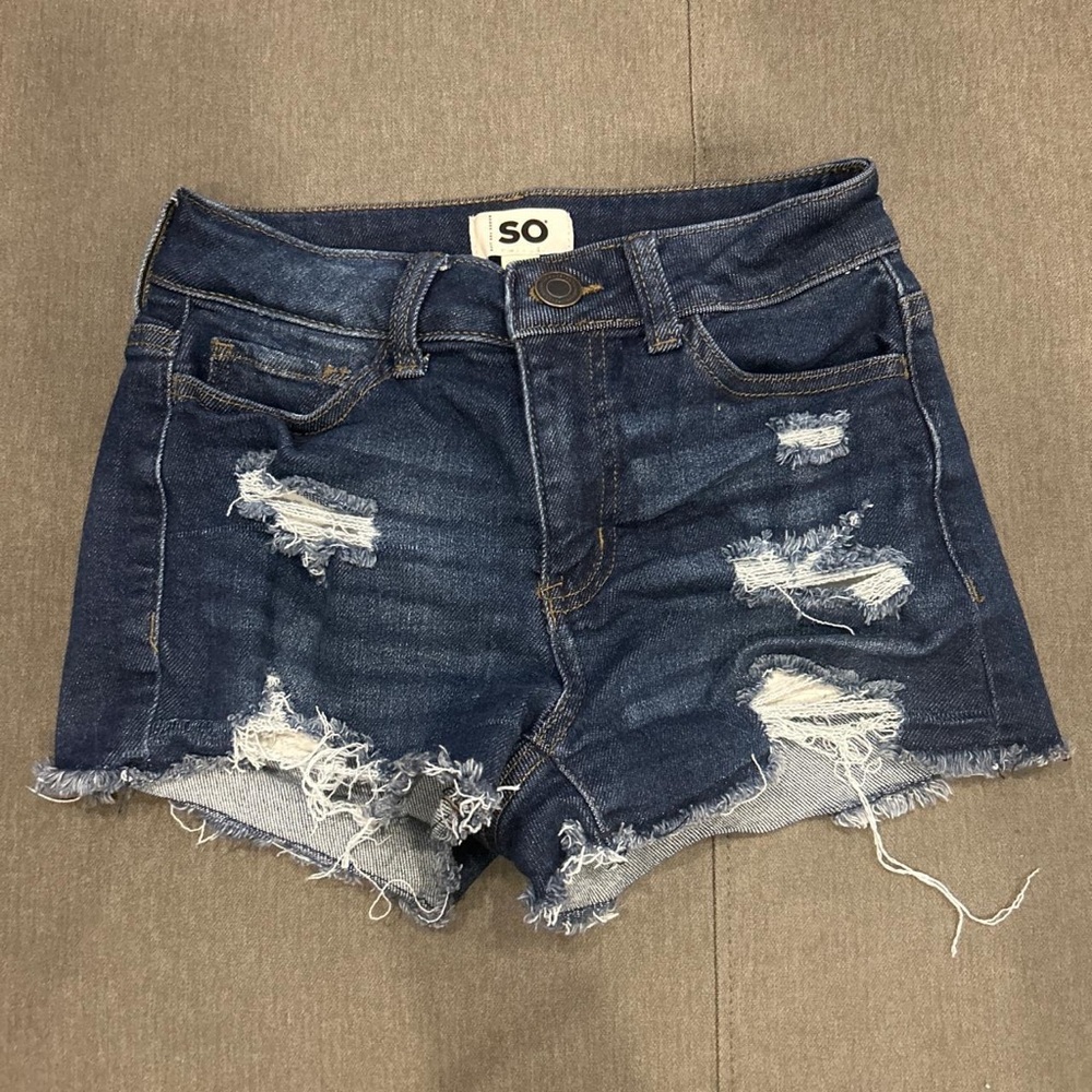 SO Women's Ripped Jean Shorts - Dark Blue